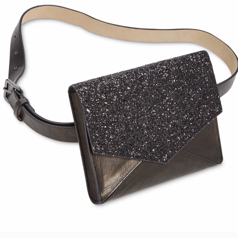 INC International black glitter belt bag boho